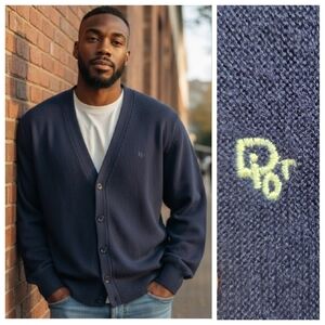 Dior Navy Blue Vintage Button Up Down Cardigan Sweater